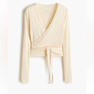 H&M sports modal Wrap-Front Long Sleeve Top in butter yellow 129476509003